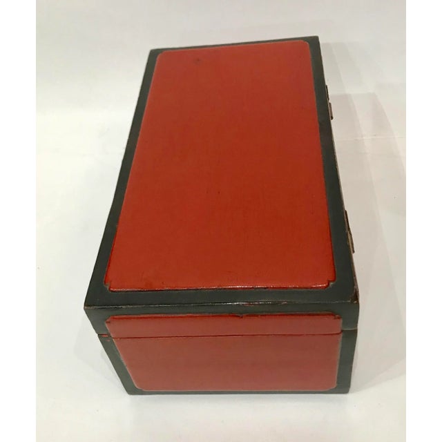 Antique Red & Black Lacquered Chinoiserie Chest For Sale - Image 4 of 12