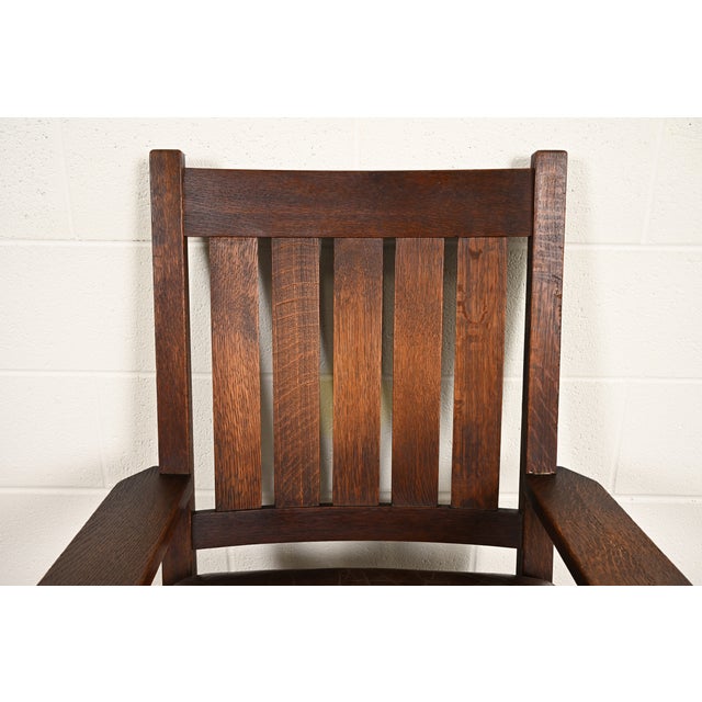 Gustav Stickley Antique Mission Oak Arts & Crafts Rocking Chair, Circa 1910 For Sale In South Bend - Image 6 of 14