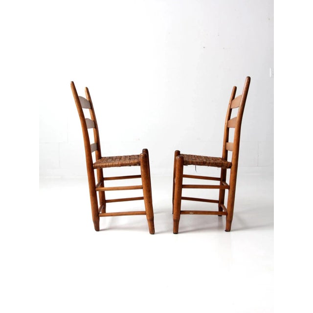 Antique Splint Weave Seat Chairs Pair For Sale - Image 12 of 12