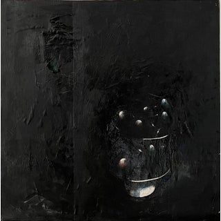 Kevin Larmon, Minimalist Black Oil Painting, Collage, Mixed Media on Canvas Kevin Larmon, 1985-1986 For Sale