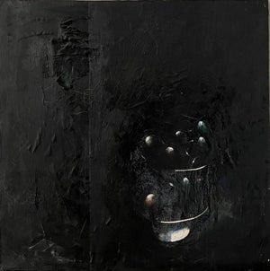 Kevin Larmon, Minimalist Black Oil Painting, Collage, Mixed Media on Canvas Kevin Larmon, 1985-1986