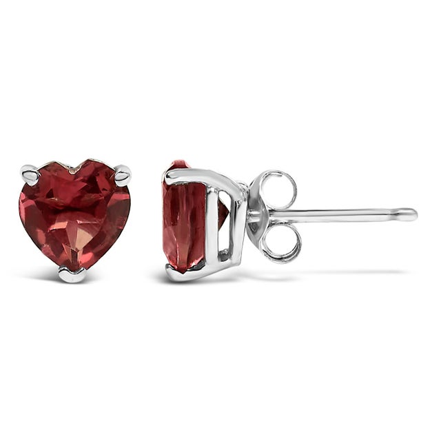 Contemporary 14K White Gold 5MM Heart Cut Garnet Solitaire Stud Earrings For Sale - Image 3 of 5