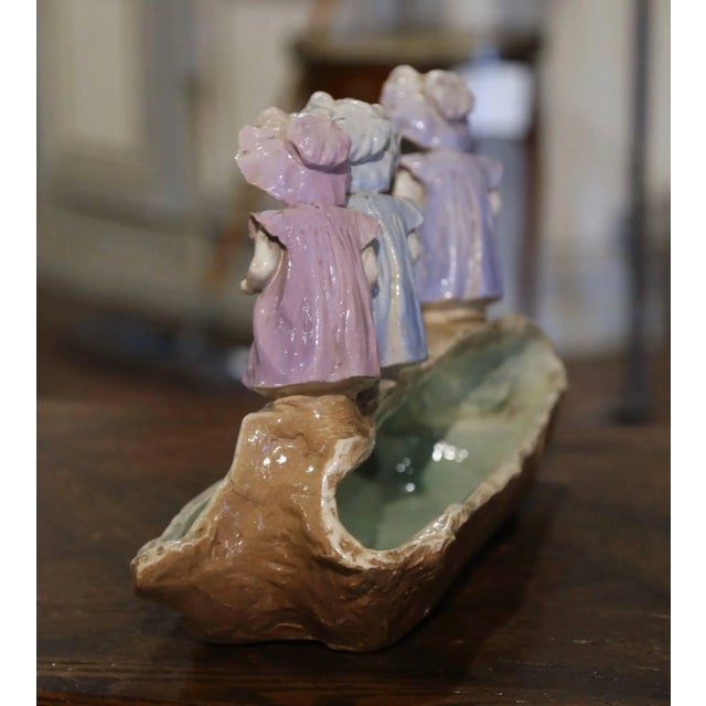 Ceramic 19th Century French Barbotine Centerpiece Jardinière With Young Girls For Sale - Image 7 of 11