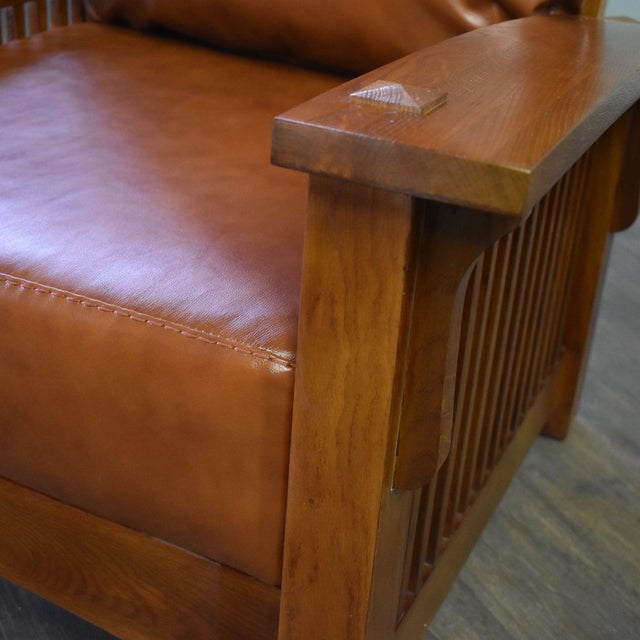 Mission Craftsman-Mission Morris Arm Chair & Ottoman Set-Russet Brown Leather For Sale - Image 3 of 10