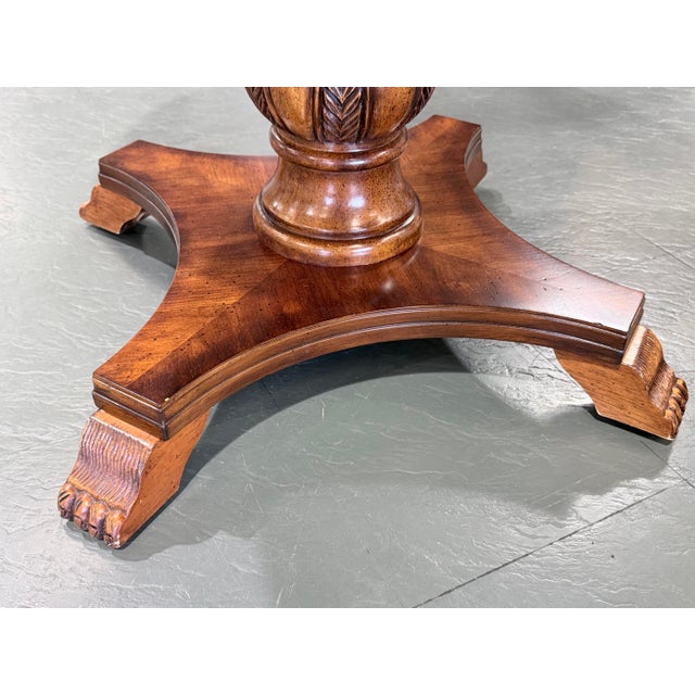 Brown Vintage Mahogany Compass Star Inlaid Accent Table With Carved Pedestal Base For Sale - Image 8 of 8