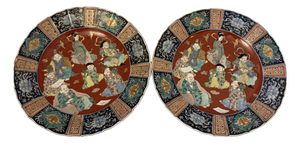 Large Antique Japanese Imari Porcelain Chargers with Seven Lucky Gods, 1880, Set of 2