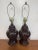 Elegant matching pair of vintage brown ceramic ginger jar table lamps in a Hollywood Regency/Mid-Century Modern style....
