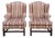 2000s Henredon Custom Folio Collection Chippendale Mahogany Wingback Chairs in Striped Red & Gold - A Pair For Sale