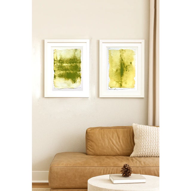 Abstract Verdant Memory - Quadriptych- Painting Series - Original Art by Carrie Bergey _ Olive Green, Ochre, White-Set of 4 For Sale - Image 3 of 7