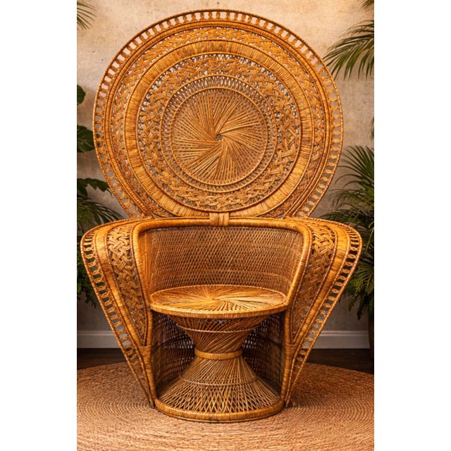 Copper 1960s Italian Grand Wicker Peacock Chair Attributed to Vivai Del Sud For Sale - Image 8 of 10