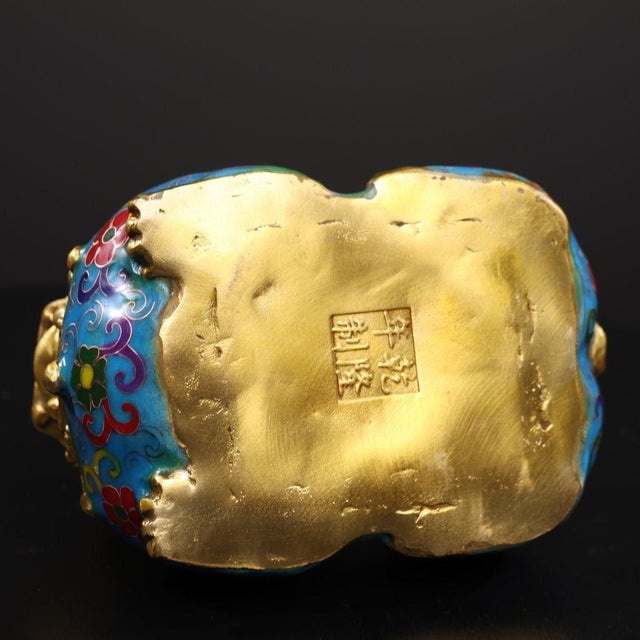 Metal Vintage Cloisonné Enamel Gilt Bronze Pixiu Statue Figure For Sale - Image 7 of 7