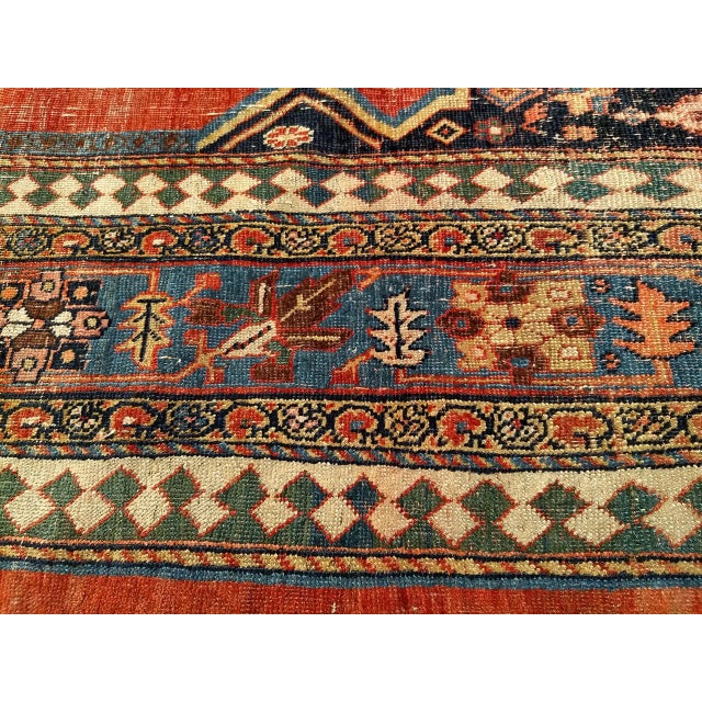Red 19th Century Persian Bidjar Rug, Hand-Knotted Wool, Geometric Pattern, Red & French Blue, 8x12 For Sale - Image 8 of 11