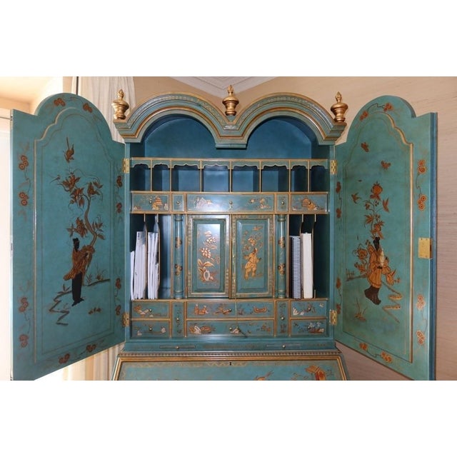 Turquoise/Blue Maitland Smith Vintage Japanese Secretary Desk For Sale In Miami - Image 6 of 13