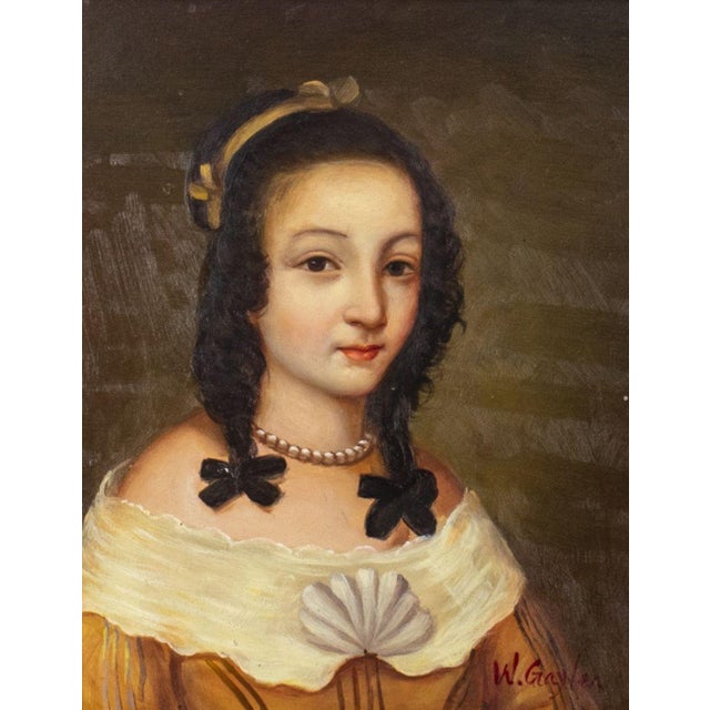 American School, Portrait of a Girl, Oil on Panel, signed "W. Gaylen" lower right, carved giltwood frame. Image: 9.5" H x...