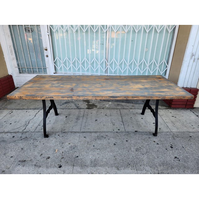 Industrial Farmhouse Wood Table With Cast Iron Legs For Sale - Image 9 of 9