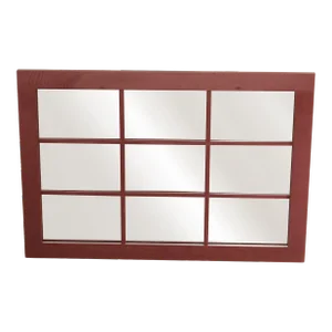 Country Farmhouse Style Red Painted Faux Window Wall Mirror