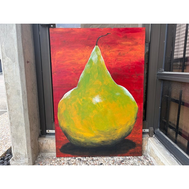 Oil On Canvas Of A Large Pear By Kermit Eisenhut. Offered is a beautifully executed oil on canvas of a large green pear on...