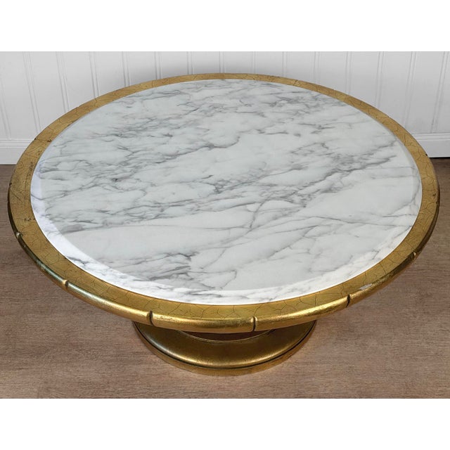 Vintage Hollywood Regency Gold Gilt & Marble Rotating Cocktail Coffee Table For Sale - Image 4 of 9