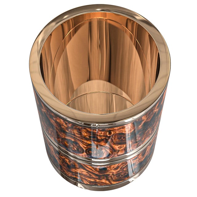 "Melagrana" Ice Bucket With Special Burl Walnut and Bronze For Sale - Image 4 of 5