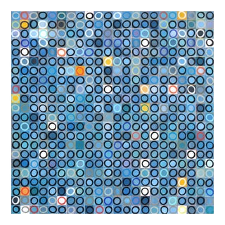 484 Circles v.2 - Large Abstract Original Contemporary Blue Geometric Acrylic and Oil Pastel Painting For Sale