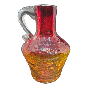 Vintage Amberina Red and Yellow Crackle Glass Creamer