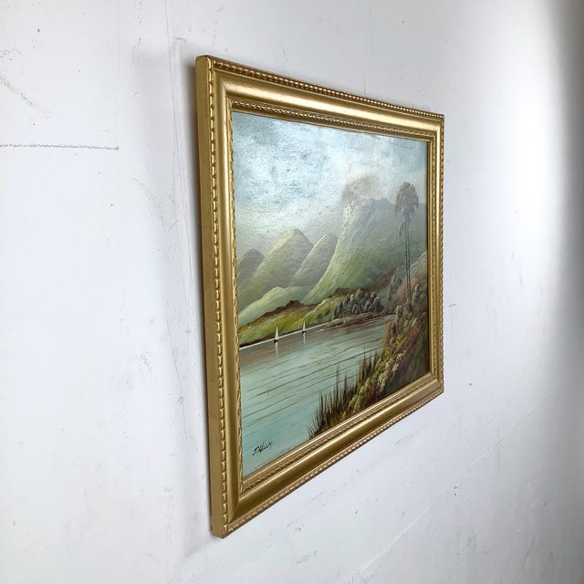 Signed J. Kellog Antique Scottish Highland Loch Oil Painting in Gilt Frame For Sale In Philadelphia - Image 6 of 12