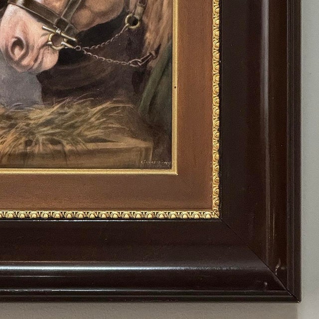 Antique Framed Limoges Porcelain by Camille Faure (1874-1956) 'Stablemates' For Sale - Image 10 of 16