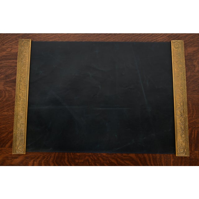 Tiffany Studios New York "Adam" Bronze Doré Blotter Ends With Leather Desk Blotter For Sale - Image 13 of 13