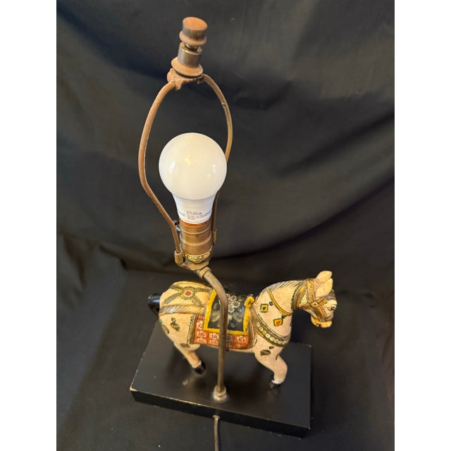 1930s Vintage Hand-Painted Wooden Horse Table Lamp For Sale - Image 5 of 5