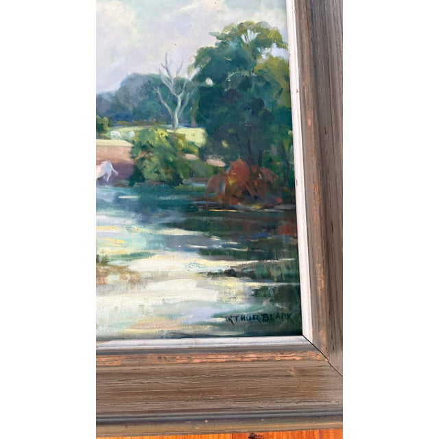 Rustic European Vintage Landscape Oil Painting on Canvas Board by Arthur Black For Sale - Image 3 of 4