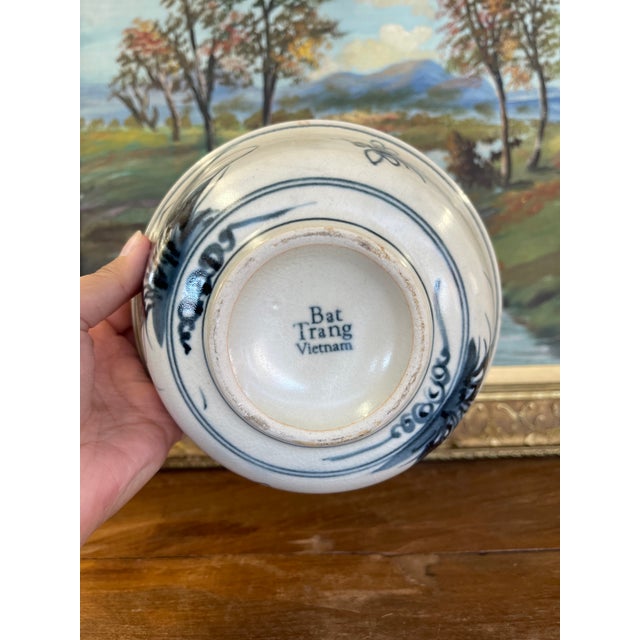 Vintage Bat Trang Vietnamese Ceramic Bowl With Hand-Painted Dragonfly Motif For Sale - Image 9 of 10