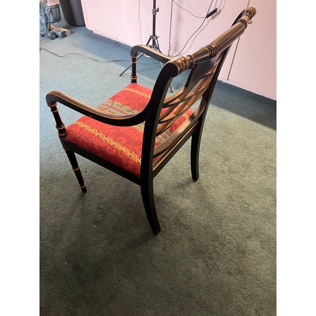 1940s 1940s Hand Painted Italian Style Armchair Black & Gold Hollywood Regency For Sale - Image 5 of 9
