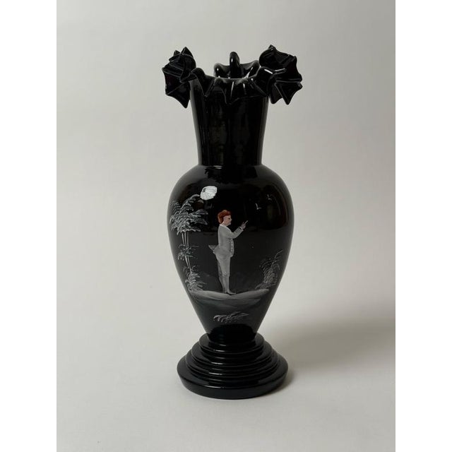 Antique Bohemian Deep Ruby Glass Vase with Romantic White Enamel Painting, 1900 For Sale - Image 15 of 18