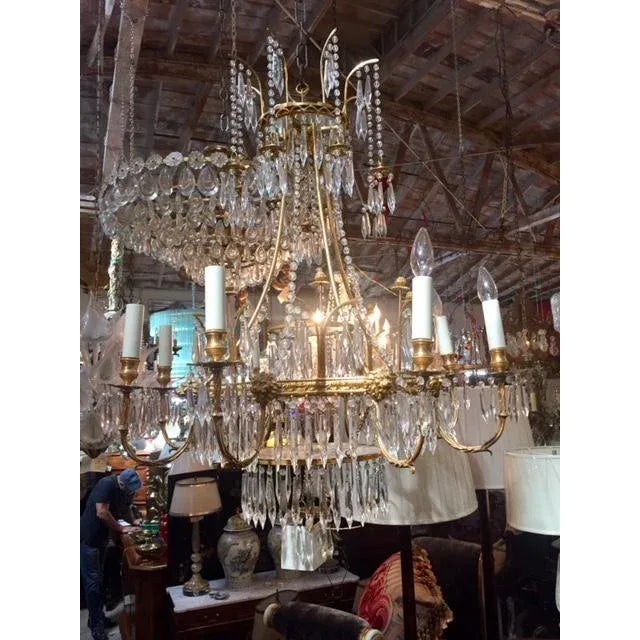 Hollywood Regency Vintage Neo-Classic Brass Dore Chandalier For Sale - Image 3 of 13