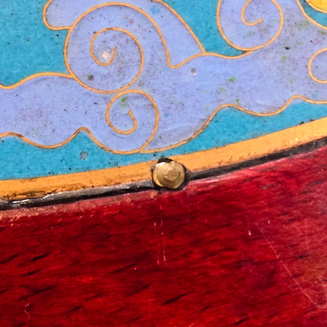 Metal Mid 20th Century Chinese Cloisonné Inset Round Rosewood Accent Table With Carved Base For Sale - Image 7 of 12