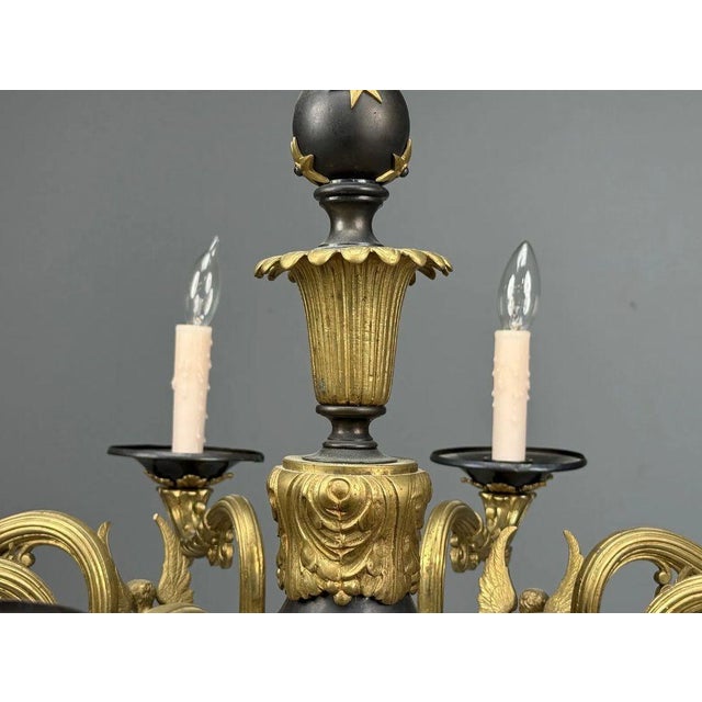 Mid 20th Century Federal Style, Chandelier, Bronze, Ebony, Europe, 1960s For Sale - Image 5 of 12