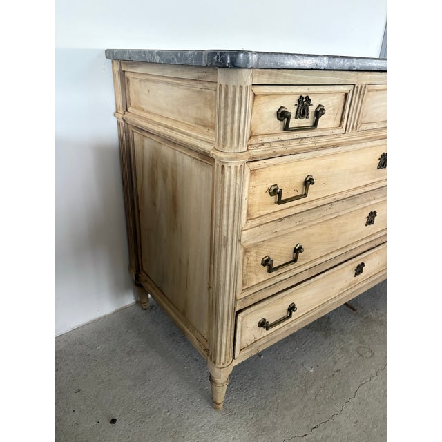 19th Century French Louis XVI Style Bleached Commode With Gray Marble Top For Sale - Image 5 of 9