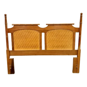 Mid Century Faux Bamboo Maple Split Reed Panels Queen Size Headboard