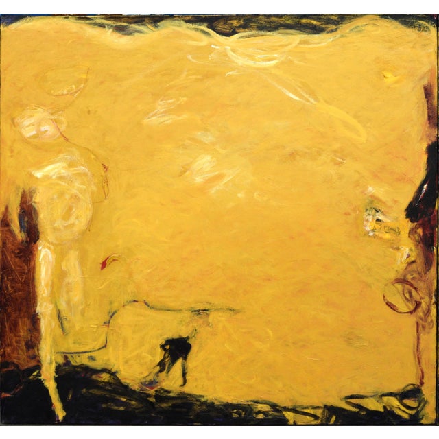 Abstract Beach Diptych in Oil on Canvas Abstract surfer, Bay Area figurative school, by M. Prince (American, 20th C)....