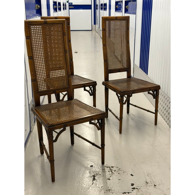 Mid-Century Modern Hollywood Regency Faux Bamboo Cane Dining Chairs, 1970s, Set of 3 For Sale - Image 3 of 9