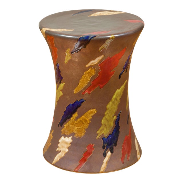 Contemporary Chinese Artisan Glazed & Hand Painted Curving Garden Seat For Sale