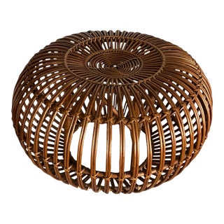 Vintage 1960s Franco Albini Rattan Pouf Ottoman For Sale