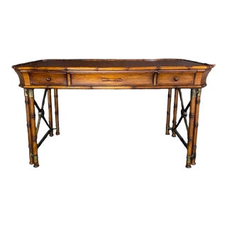 Faux Bamboo Writing Desk With Metal Side Accents For Sale