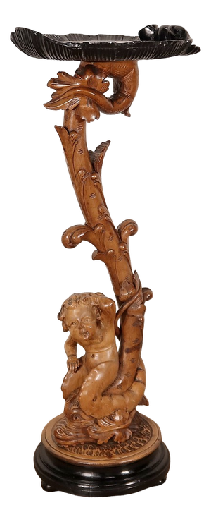 Pedestal " Eros riding a dolphin " in Natural Wood and Blackened Wood, Late 19th Century