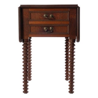19th Century Walnut Spool Leg 2 Drawer Drop Leaf Work Table For Sale