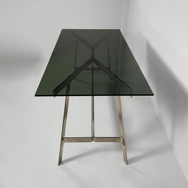 Italian Modern Dining Table in Smoked Glass and Steel from Formanova, 1970s For Sale - Image 4 of 18