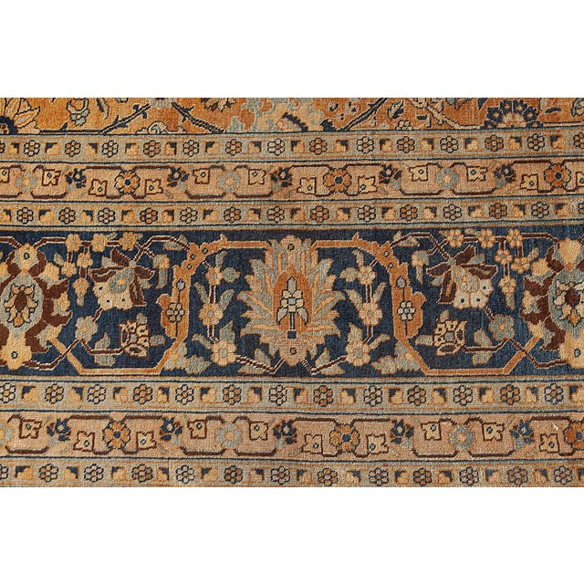 Early 20th Century Authentic 1900s Persian Tabriz Blue, Yellow Handmade Wool Rug For Sale - Image 5 of 6