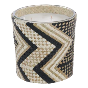 Mia Handwoven Scented Candle Jar, Black & White Zigzag