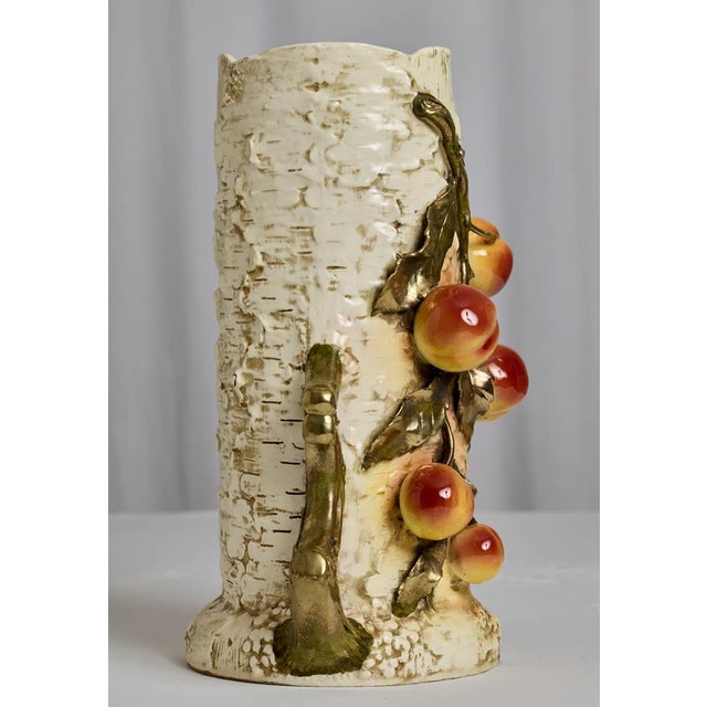 Monumental Art Nouveau Josef Strnact Majolica Vase With Peaches, Bohemia For Sale In San Francisco - Image 6 of 8