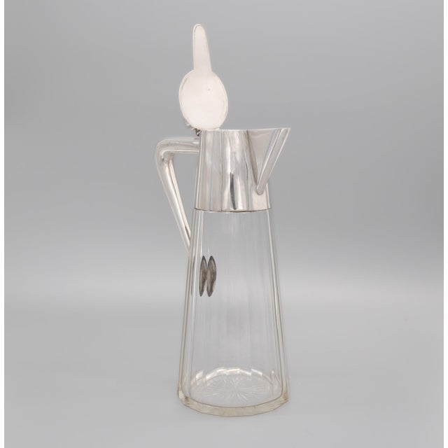 German Arts & Crafts 800 Silver & Glass Claret Jug from Schraeder Münster, 1900s For Sale - Image 10 of 14